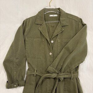 Mango olive green denim jumpsuit sz S